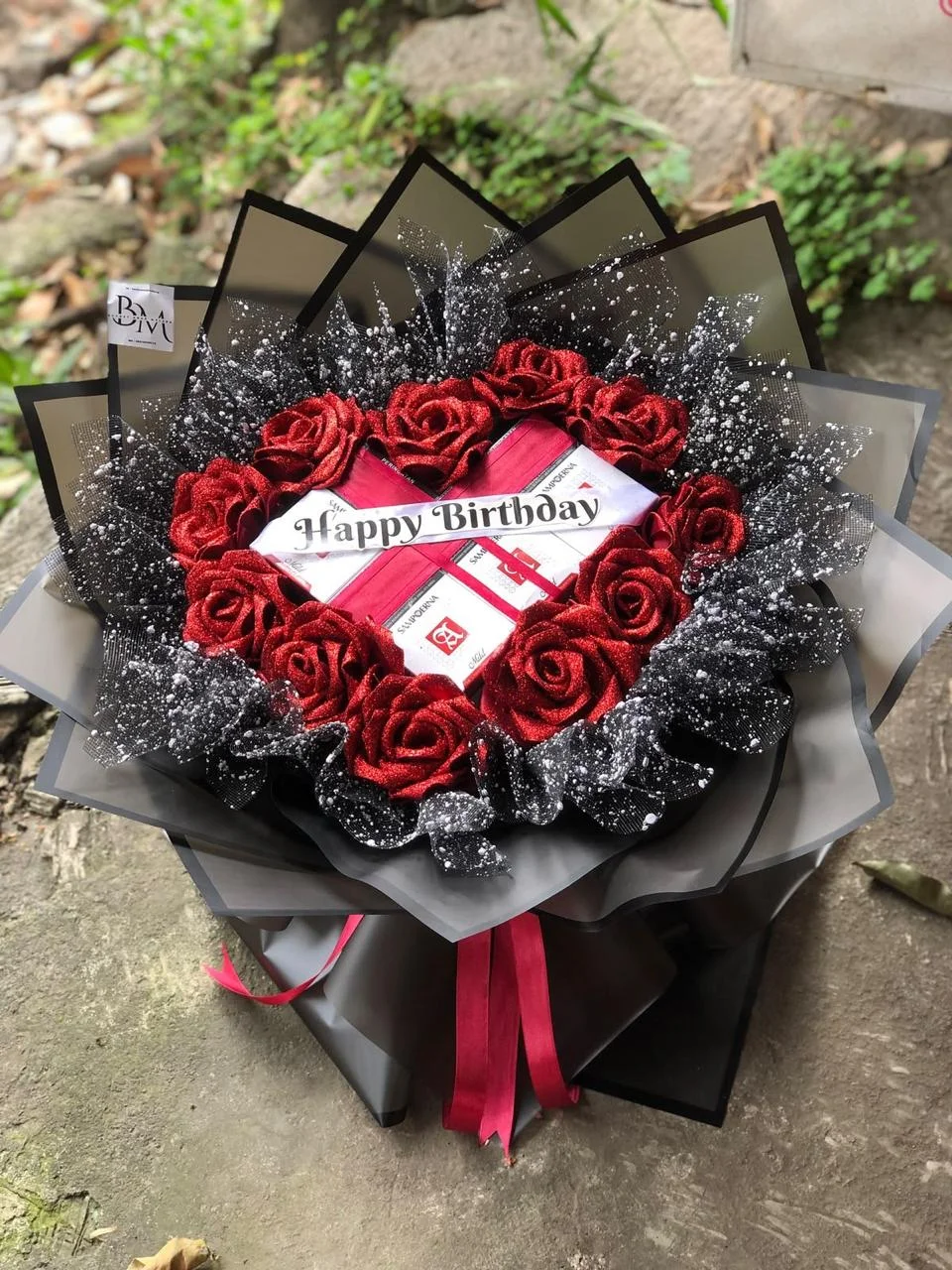 Midnight Red Glitter Heart Custom Bouquet